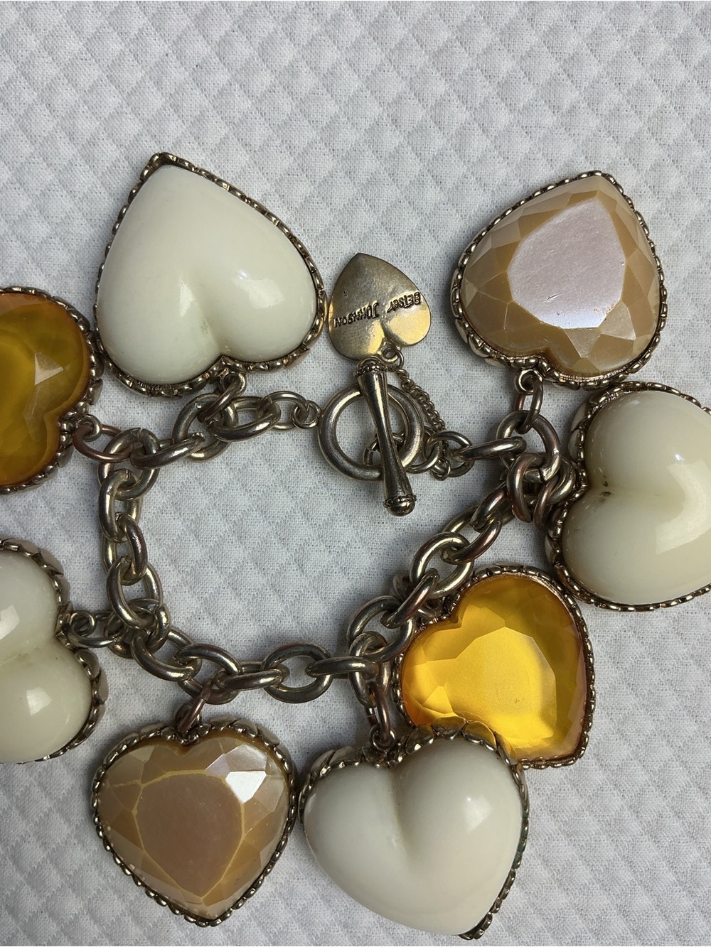 Betsey Johnson Cream and Yellow Heart Charm Bracelet